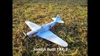 Scratch built Foamboard RC YAK-9 First flight and crash デコパネ機