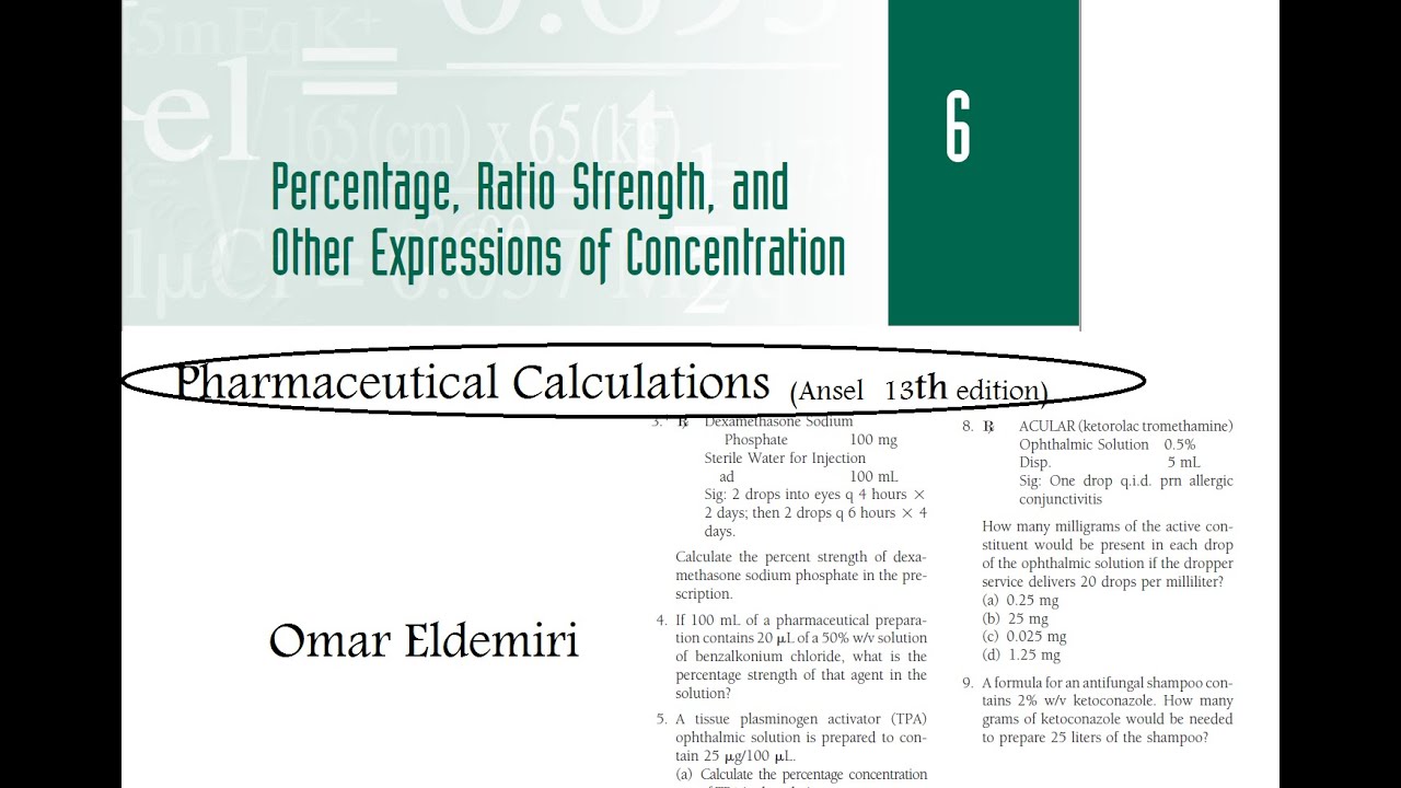 1-10 Pharmaceutical Calculations Questions: Percentage Concentration ...