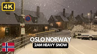 Heavy Snow 2AM ❄️ Winter Fairytale | Oslo Norway Blizzard 4K