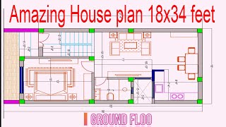 Amazing House Plan with 3D Video ! 18' X 34' (612 Sqf) 3Bed Room, 3 bathroom, kitchen and living.