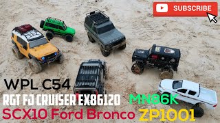 Part 1: RGT FJ Cruiser | SCX10 Ford Bronco | ZP1001 | Mn86k | WPL C54 Trailing \u0026 Mudding