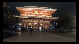 【1分で見る】夜の浅草仲見世通り→浅草寺→浅草神社（Asakusa at night）