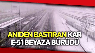 Cevizlibağ’da Etkili Olan Kar Yağışıyla E-5 Beyaza Büründü, Araçlar Güçlükle İlerledi