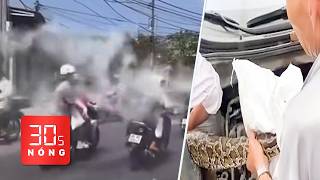 Bản tin 30s Nóng: Triệu tập nhóm ‘quái xế’ ném bột vào người đi đường; Trăn 10kg chui vào ô tô