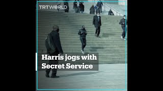 US VP Kamala Harris jogs, Secret Service agents tag along