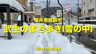 武生のまち歩き(雪の日編) 「歩くの大変ですよ」福井県越前市　公会堂記念館→市役所→総社→善光寺通り　／ECHIZEN TAKEFU ／2025年2月8日撮影