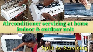 Airconditioner Service At Home|Learn How To Servicing AC |Airconditioner Cleaning Indoor \u0026 Outdoor.