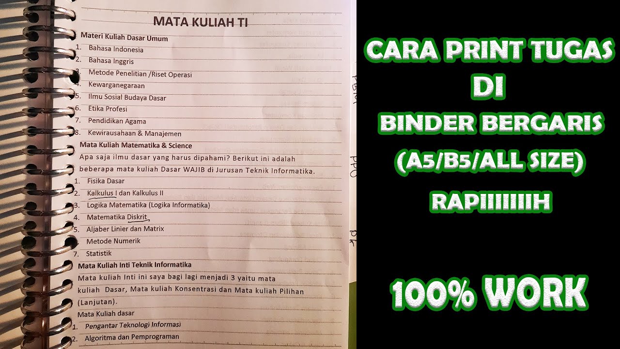 CARA PRINT TUGAS DI BINDER BERGARIS RAPIH 100% WORK !!! (A5/B5/ALL SIZE ...