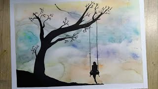 Girl swinging watercolour painting | Watercolour art | Watercolour Timelapse