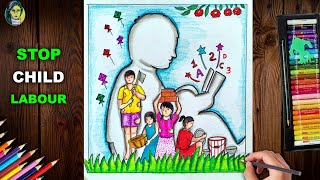 Stop Child Labour Drawing | World Day Against Child Labour Drawing | Child Labour Drawing Poster