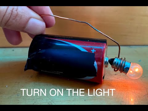 Light bulb, battery, and two wires Light bulb, battery, and two wires