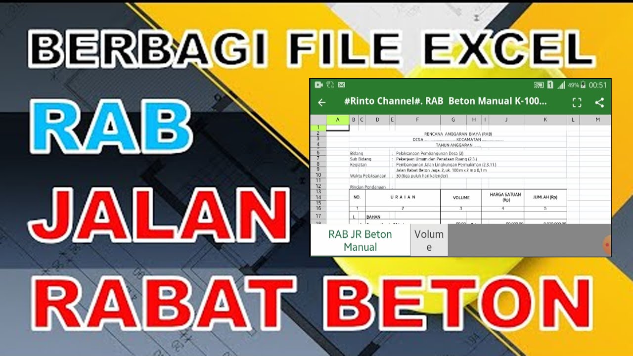 File Bagi Pemula Gambar Dan Excel Rab Jalan Rabat Beton Youtube