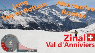 [4K] Skiing Zinal, Longest Top to Bottom Alternative Route, Val d'Anniviers Switzerland, GoPro HERO9