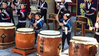 Japanese Children Playing Taiko and Odaiko Drums