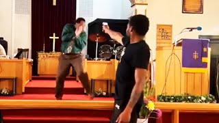 Man Points Gun at Pastor During Church Service