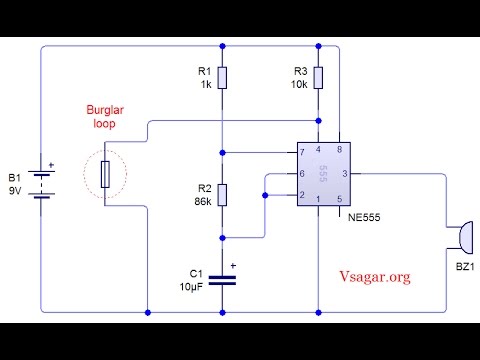 IC 555 Simple Burglar Alarm IC 555 Simple Burglar Alarm