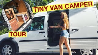 DIY TINY VAN CUSTOM CONVERSION 🛠 TOUR! | 2013 Ford Transit Connect | VANLIFE