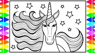 How to Draw a Unicorn for Kids 🦄💜💛💖💚 Unicorn Drawing | Unicorn Coloring Pages for Kids
