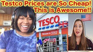 American Reacts to Grocery shopping in a British supermarket (First time shopping at Tesco)