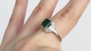 1920s Art Deco Platinum GIA Certified 2.10ct Octagon Step Cut Emerald and Engagement Ring - VEG#856A