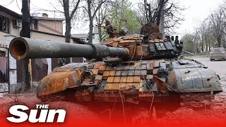 Destruction and destroyed tanks remain after Russian attacks in Mariupol, Ukraine