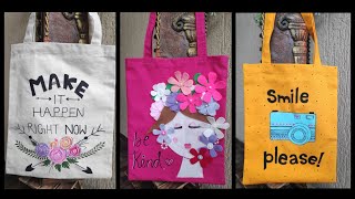 Fabric paint's on Canvas bag|Tote bag painting ideas|Felt cloth craft|customize handmade gift idea