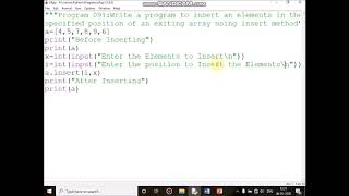 Write a program to insert an elements specified position of an exiting array using insert method?