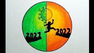 How To Draw Happy New Year 2022 With Oil Pastels |Drawing New Year 2022 In A Circle
