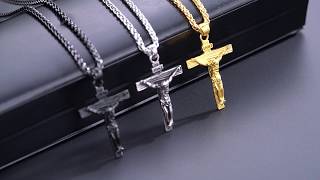 INRI Crucifix Jesus Piece Necklace 18K Real Gold Plated Religious Cross Necklace for men and women