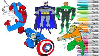 Superhero Coloring Book Compilation Spiderman Batman Captain America Green Lantern Aquaman