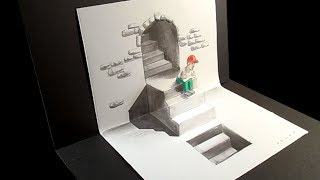 Stairs and Seated Figure  Illusion - Drawing 3D Trick Art - VamosART