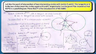 Let Abe the point of intersection of two intersecting circles with centre O and Q. #maths