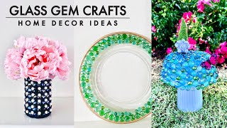 DIY CUSTOM GLASS GEM CRAFTS | HOME DECOR IDEAS | FLORAL VASE | CHARGER  PLATE | GARDEN MUSHROOM