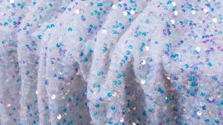 [OneYard] Clear Iridescent Shiny Sequins on White Velvet Fabric 30259