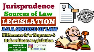 LEGISLATION IN JURISPRUDENCE | KINDS OF LEGISLATION | DIFFERENCE B/W SUPREME & SUBORDINATE LEGISLATI