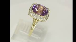 Diamond Amethyst Halo Ring 3.82CT 14K Yellow Gold Size 8 - 32805