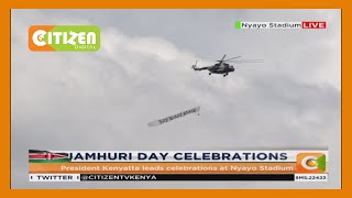 Military aircraft perform a fly-past during Jamhuri Day Celebrations