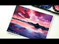 Sunset Sky Watercolor Painting/ Clouds and Sky Painting Step by Step