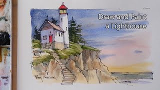 How to Draw and Paint a Lighthouse. Line and Wash Watercolor. Peter Sheeler