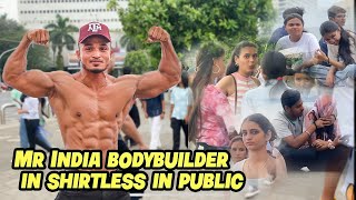 Mr.India bodybuilder shirtless in public /reactions😂😱/ #bodybuilder #publicreaction