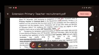 Extension of primary teachers recruitment||Manipur Directorate of Education