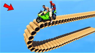 Franklin Motorcycle and Spider-man Stunt Race Impossible Parkour Challenge - GTA 5