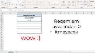 Ms Excel: Rəqəmlərin əvvəlinə 0 necə yazmaq olar ?