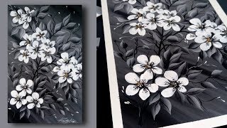 SIMPLE Acrylic Painting Techniques - BLACK & WHITE - Painting Lessons - Floral - Day #18