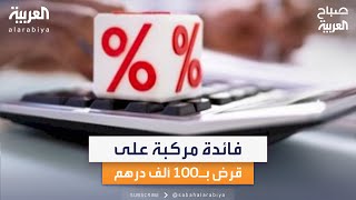 احتساب فائدة مركبة على قرض بمبلغ 100 ألف درهم لمدة 3 سنوات.