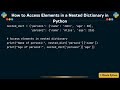 How to Access Elements in a Nested Dictionary in Python