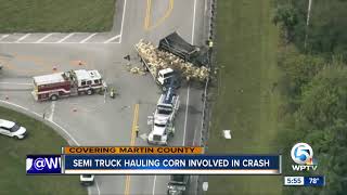 Semi truck hauling corn involved in crash