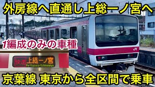 【東京から上総一ノ宮まで全区間乗り通してみた 🎉】JR京葉線 • 外房線 209系500番台 ケヨ34編成「三菱IGBT-VVVF（機器更新後）＋かご形三相誘導電動機」 , たった1編成しか居ない車種