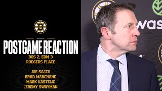 Sacco and select players react after Bruins lose 3-2 @ EDM