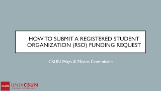 UNLV - How to Submit a CSUN Funding Request for Your Student Organization